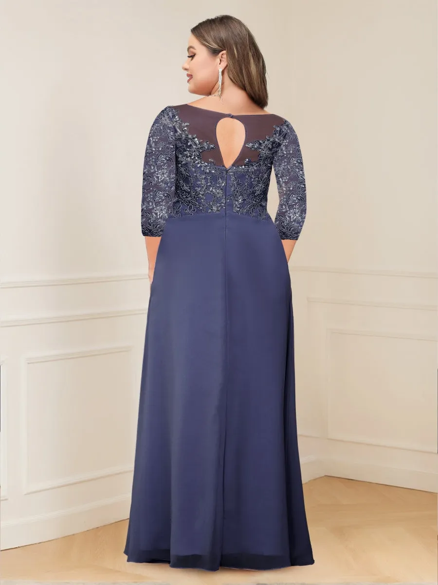 A-Line/Princess Illusion Scoop Appliques Ruched Plus Size Mother of the Bride Dresses sold by Lavetir product image thumbnail 2