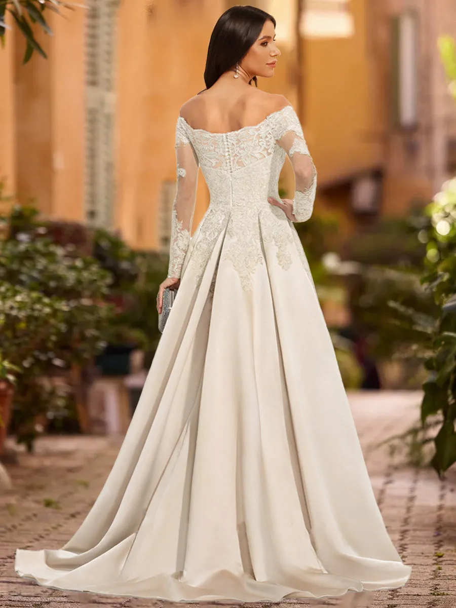 A-Line/Princess Off-the-Shoulder Long Sleeves Sequins Wedding Dressses sold by Lavetir product image thumbnail 2