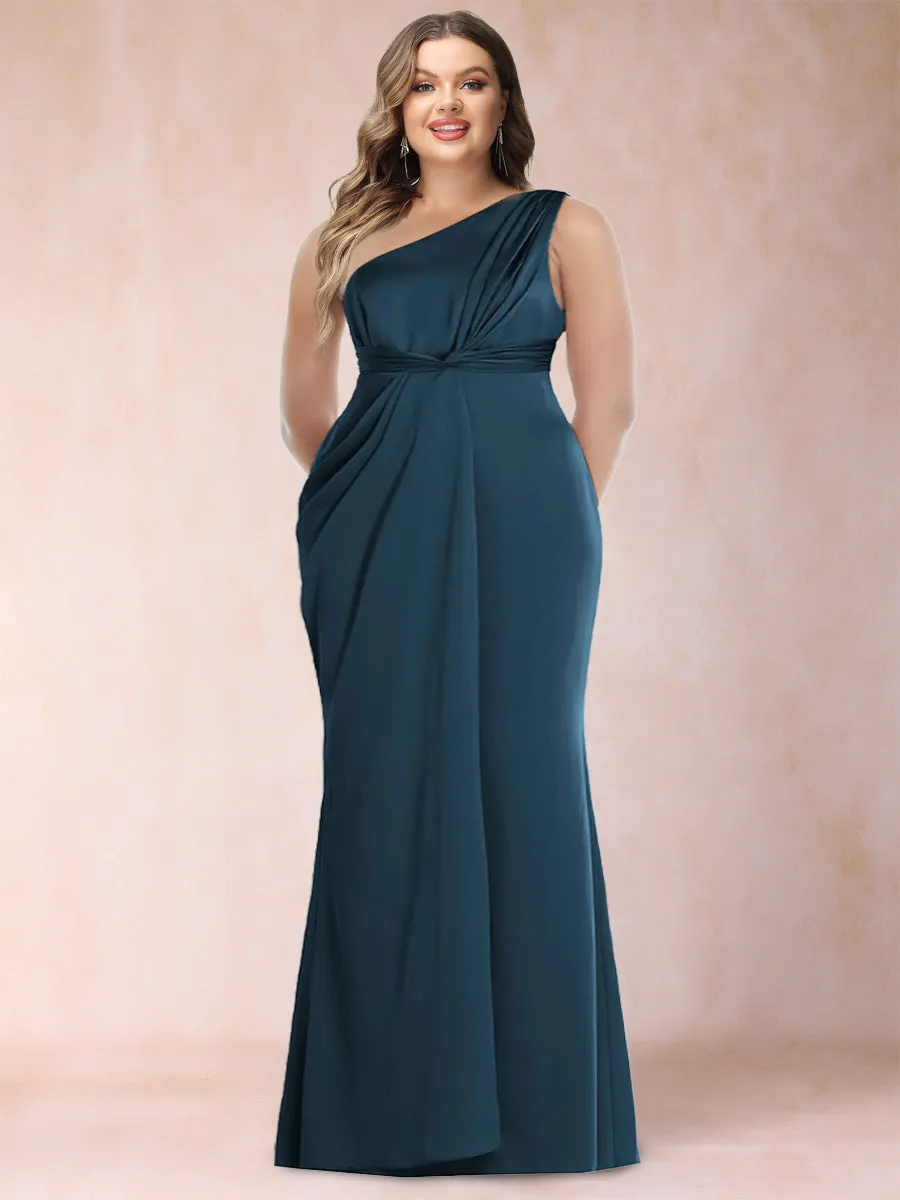 Sheath/Column One-Shoulder Ruched Floor-Length Plus Size Mother of the Bride Dresses with Ruffles sold by Lavetir