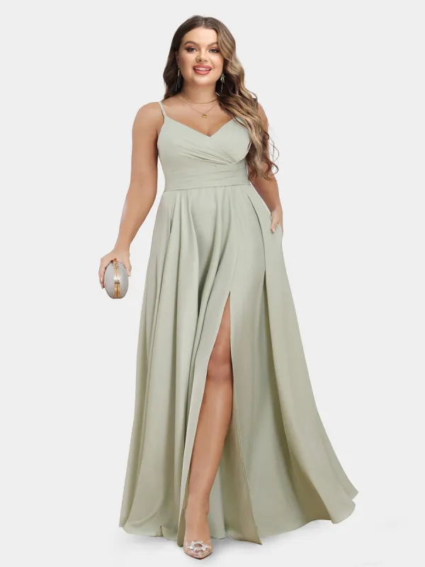 A-Line/Princess Spaghetti Straps Sleeveless Plus Size Bridesmaid Dresses with Ruched sold by Lavetir