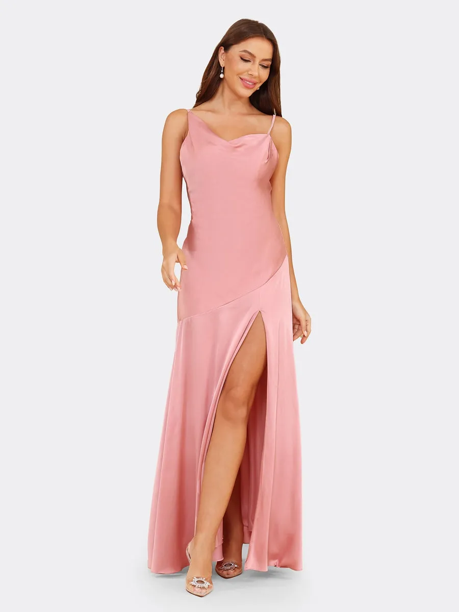 Sheath/Column Spaghetti Straps Sleeveless Bridesmaid Dresses with Split Side sold by Lavetir product image thumbnail 4