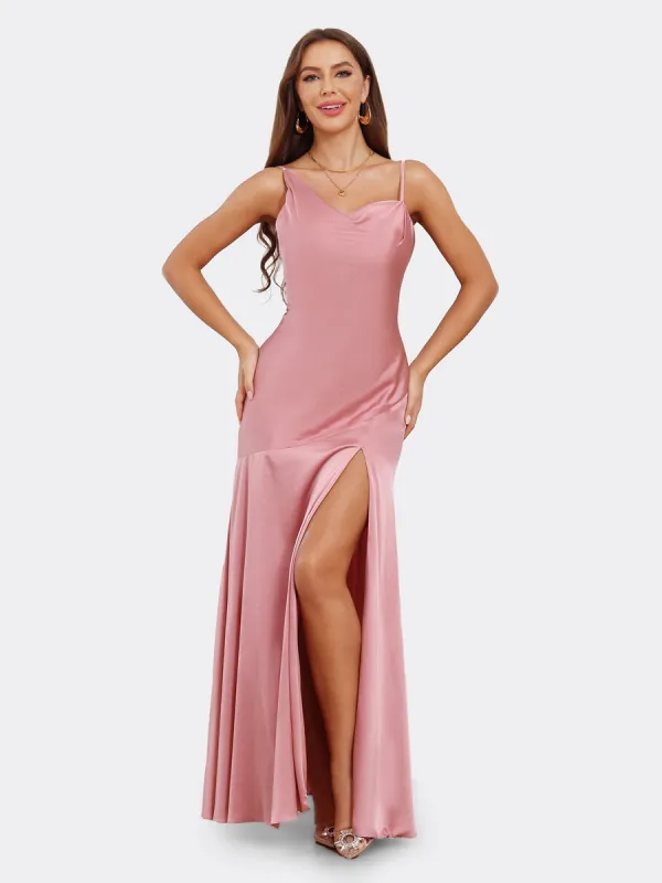 Sheath/Column Spaghetti Straps Sleeveless Bridesmaid Dresses with Split Side sold by Lavetir