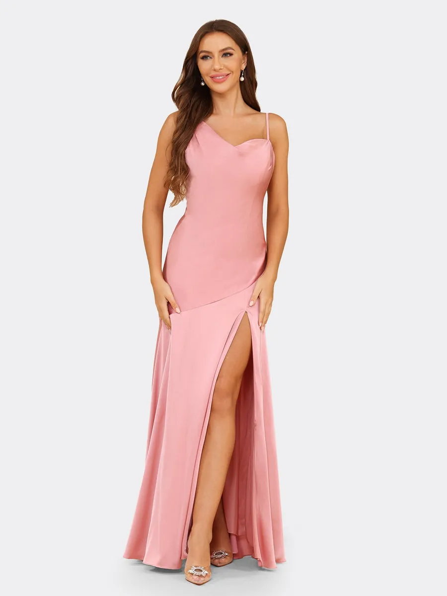 Sheath/Column Spaghetti Straps Sleeveless Bridesmaid Dresses with Split Side sold by Lavetir product image thumbnail 5