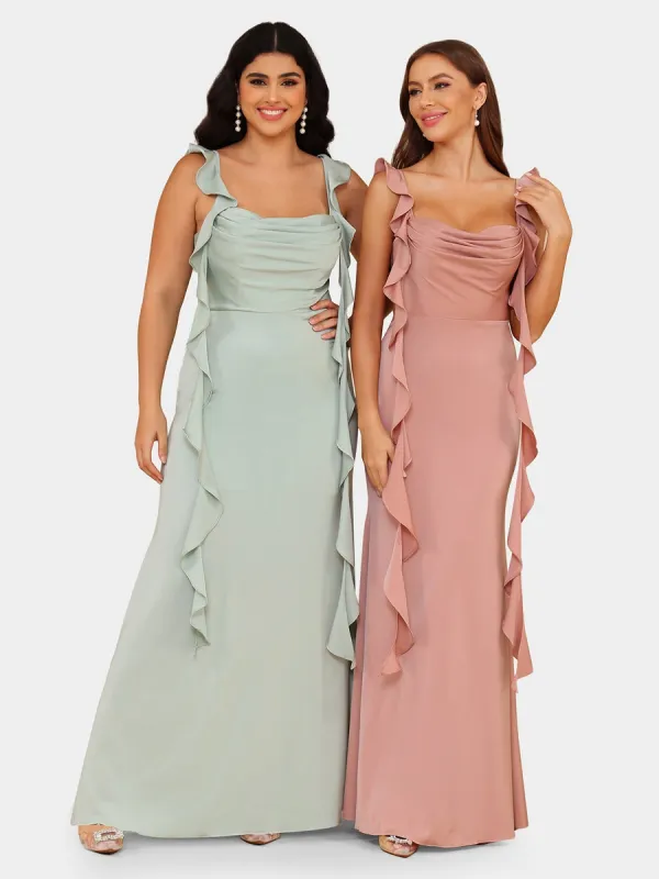 Sheath/Column Scoop Sleeveless Bridesmaid Dresses with Watteau Train sold by Lavetir
