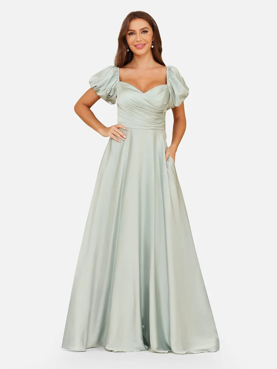 A-Line/Princess Off-the-Shoulder Puff Sleeves Bridesmaid Dresses with Ruched sold by Lavetir product image thumbnail 4