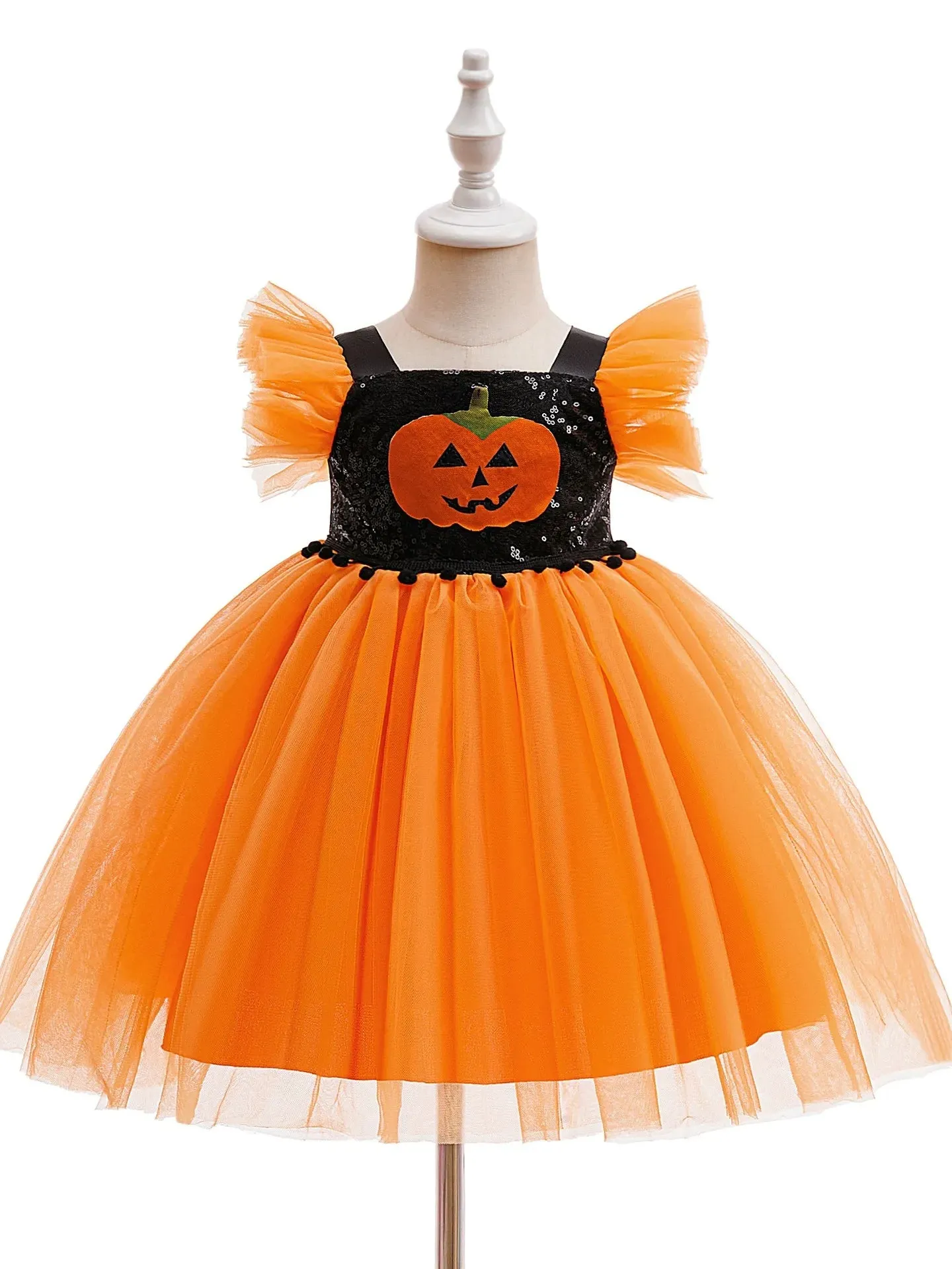 Printed A-Line/Princess Square Neck Flying Sleeves Knee-Length Halloween Dresses for Girls With Pleats & Sequins sold by Lavetir product image thumbnail 3