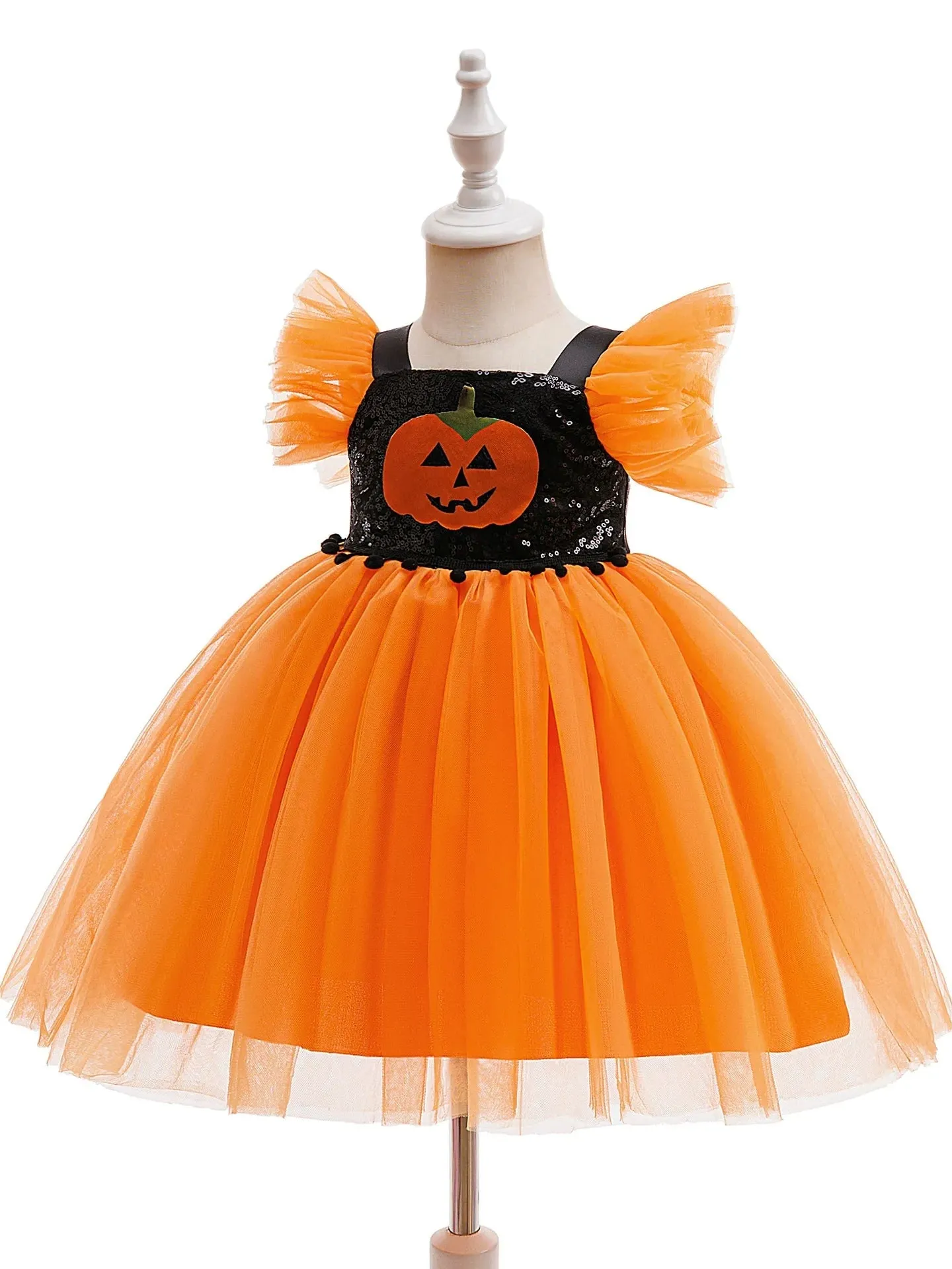 Printed A-Line/Princess Square Neck Flying Sleeves Knee-Length Halloween Dresses for Girls With Pleats & Sequins sold by Lavetir product image thumbnail 4