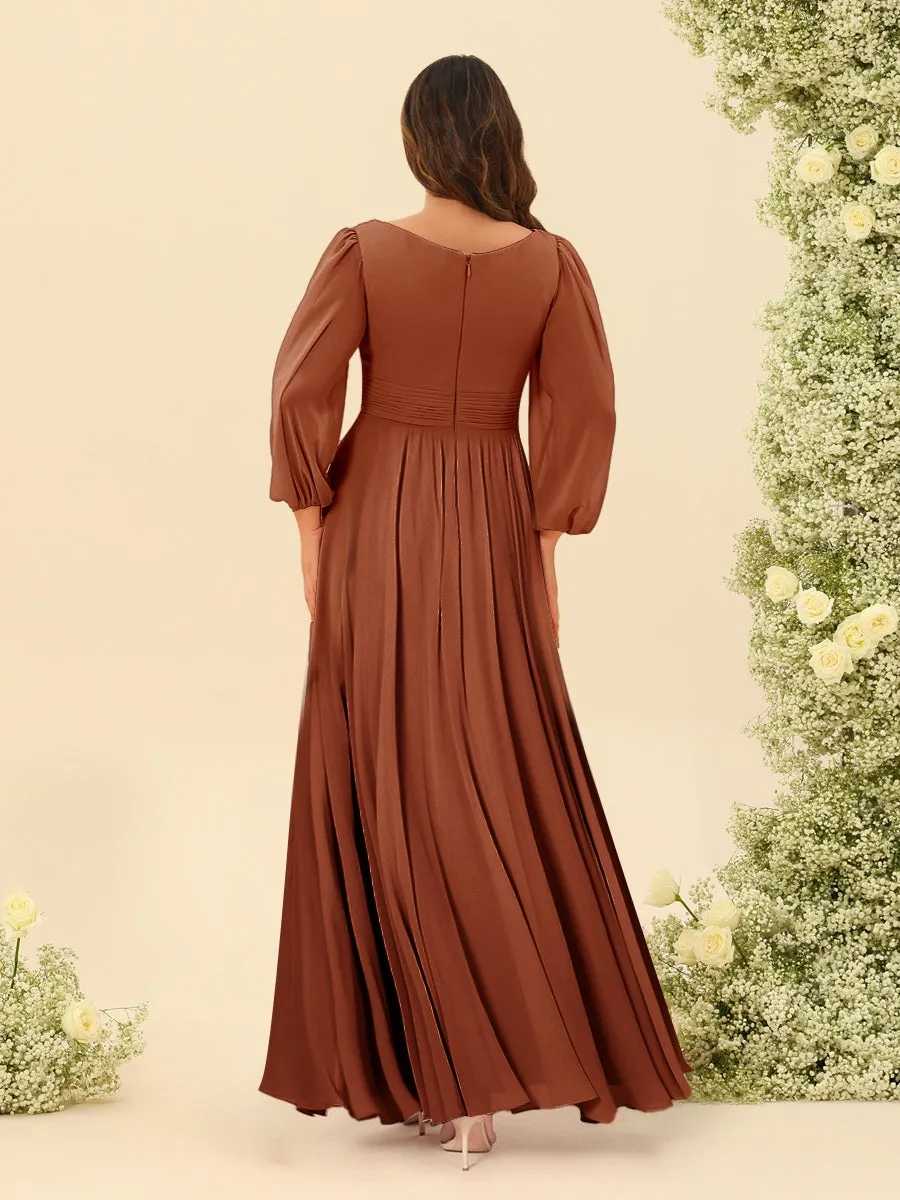 Chiffon A-Line/Princess Scoop Long Sleeves Ankle-Length Bridesmaid Dresses With Split Side sold by Lavetir product image thumbnail 2