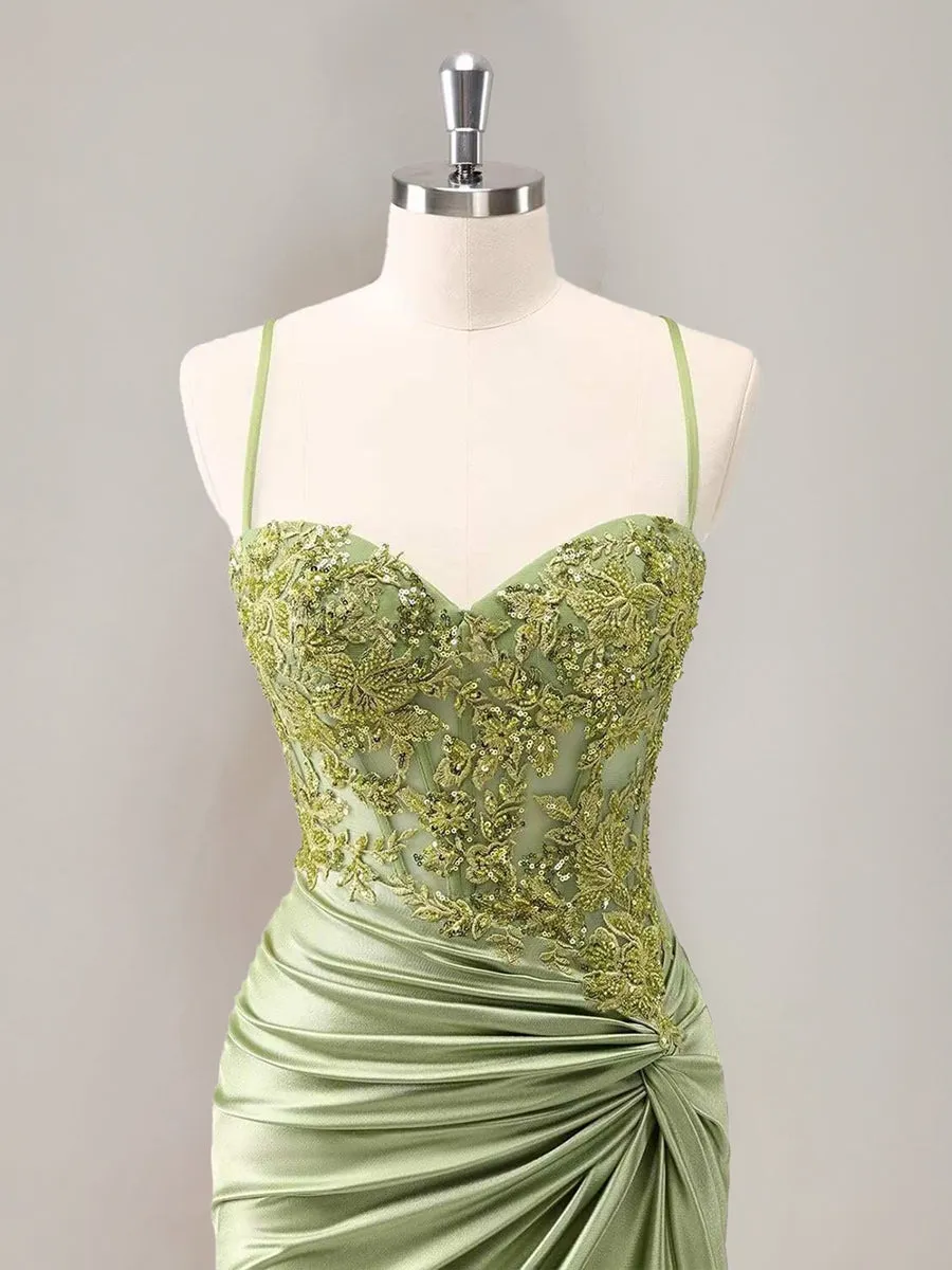 Sheath/Column Spaghetti Straps Sleeveless Ruched Mini Homecoming Dresses With Appliques sold by Lavetir product image thumbnail 3