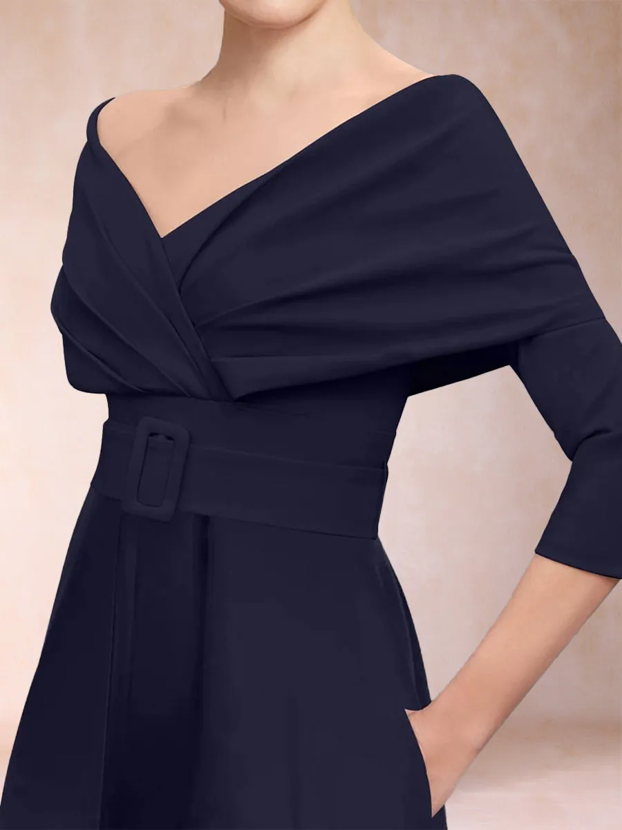 A-Line/Princess V-Neck 3/4 Sleeves Jumpsuits with Belt sold by Lavetir product image thumbnail 3