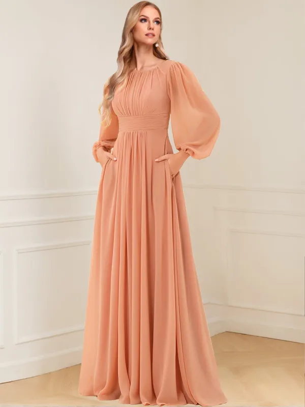 A-Line/Princess Floor-Length Long Sleeves Mother of the Bride Dresses With Sash sold by Lavetir