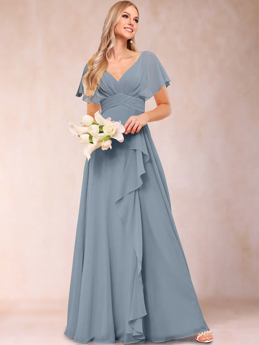 A-Line/Princess V-Neck Long Mother of the Bride Dresses with Ruffles sold by Lavetir