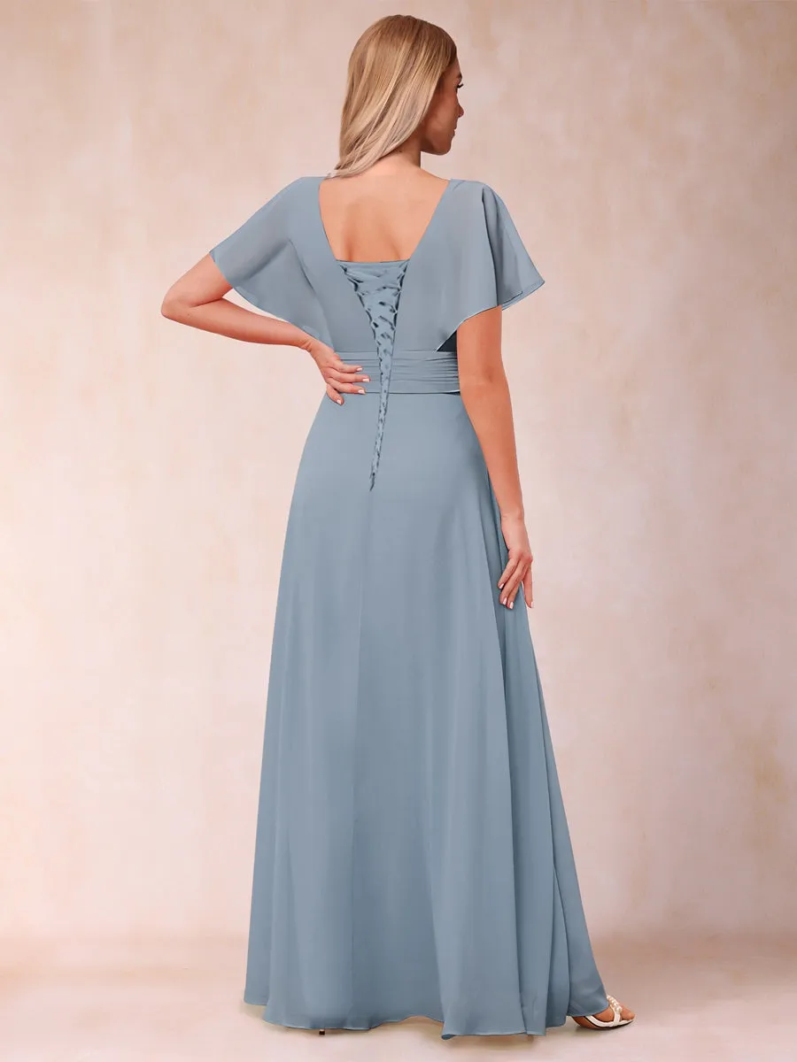 A-Line/Princess V-Neck Long Mother of the Bride Dresses with Ruffles sold by Lavetir product image thumbnail 2