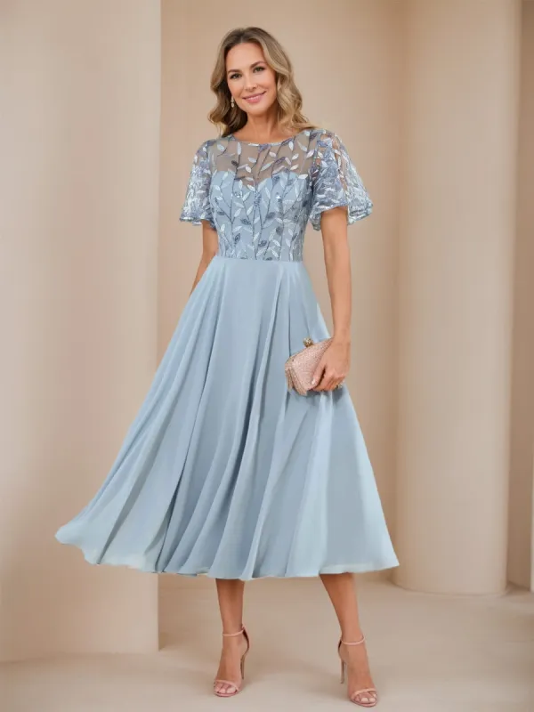 A-Line/Princess Illusion Crew Neck Sequin Appliques Wedding Guest Dresses sold by Lavetir