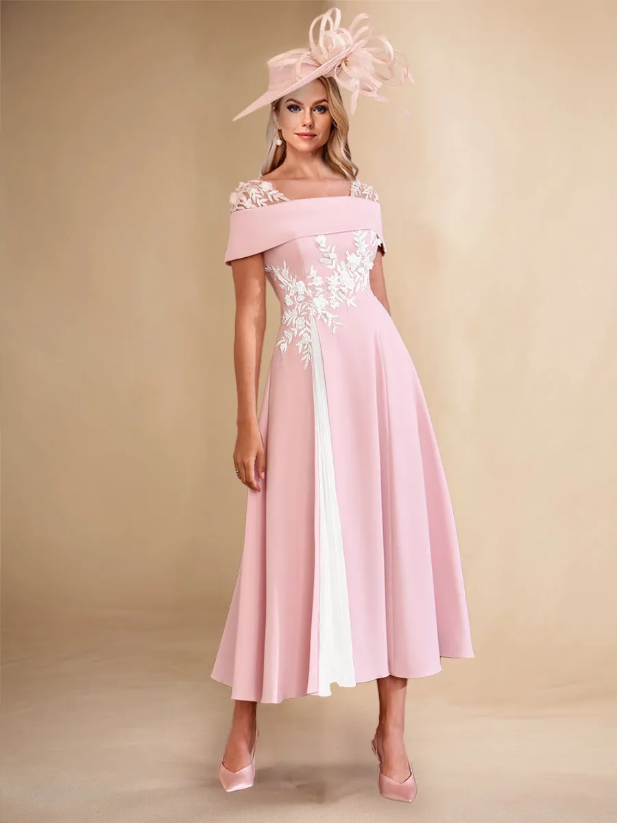 A-Line/Princess Square Neck Short Sleeves Pleated Wedding Guest Dresses with Appliques sold by Lavetir