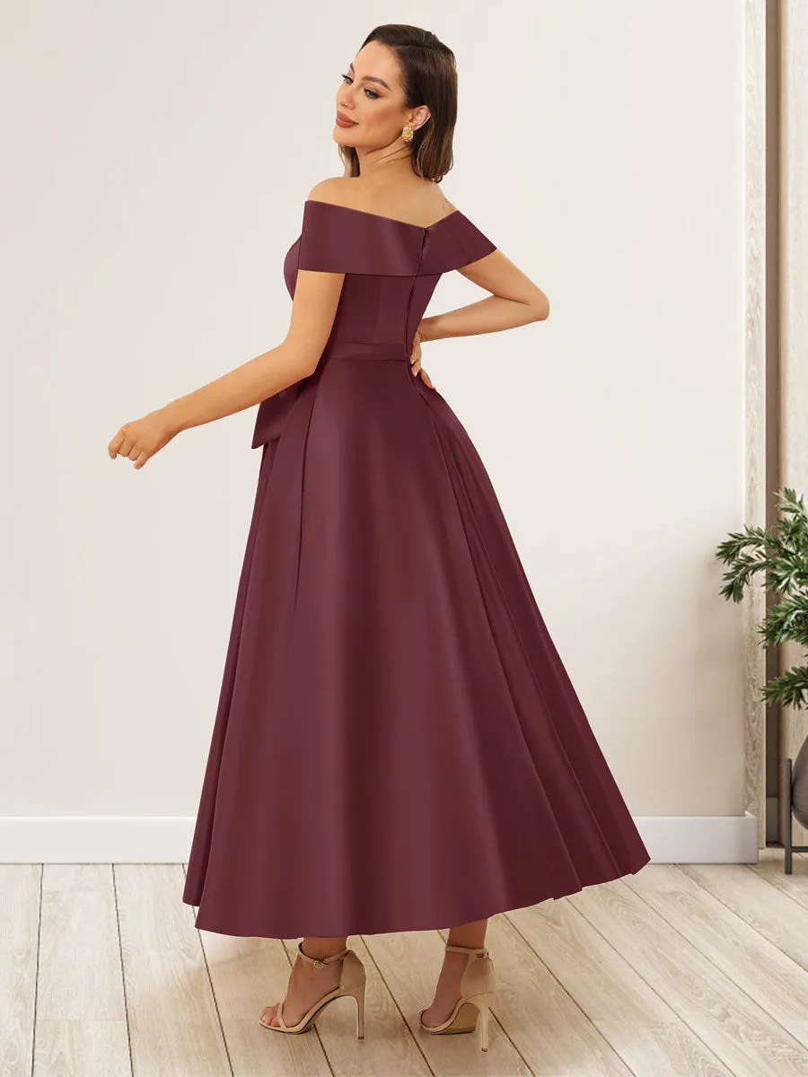 A-Line/Princess Off-The-Shoulder Sleeveless Long Wedding Guest Dresses with Bow Knot sold by Lavetir product image thumbnail 2