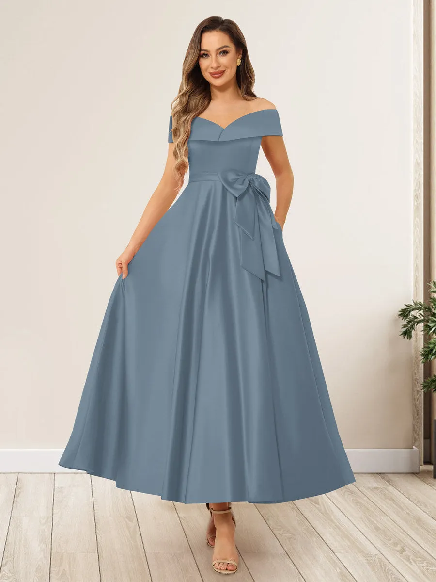 A-Line/Princess Off-The-Shoulder Sleeveless Long Wedding Guest Dresses with Bow Knot sold by Lavetir product image thumbnail 5
