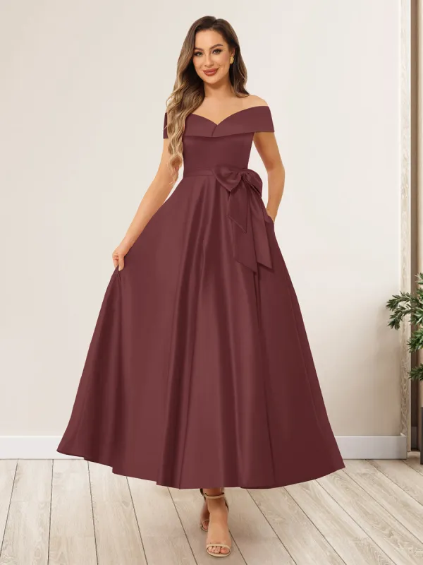 A-Line/Princess Off-The-Shoulder Sleeveless Long Wedding Guest Dresses with Bow Knot sold by Lavetir