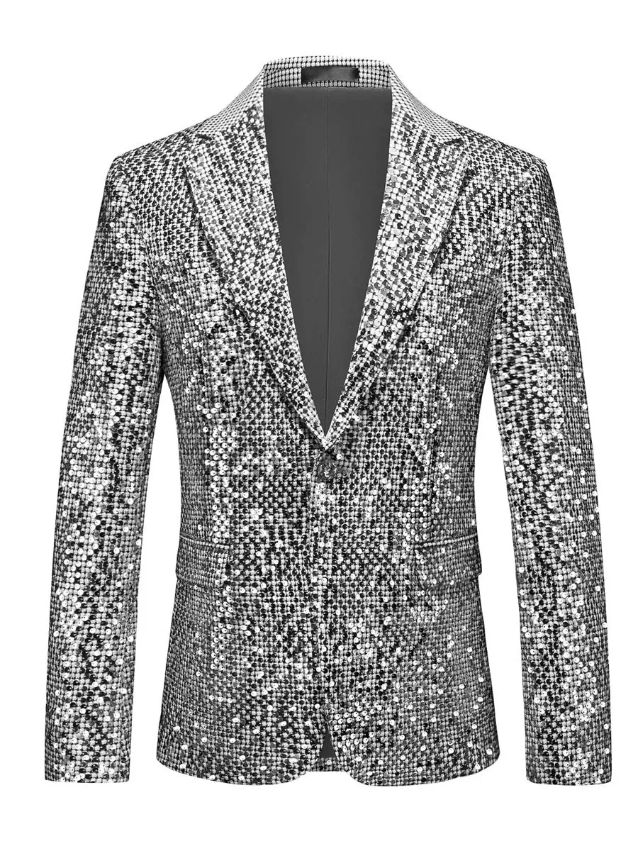 Tailored Fit Notched Lapel Single Breasted One-Button Men's Party Jacket With Sequins sold by Lavetir product image thumbnail 5
