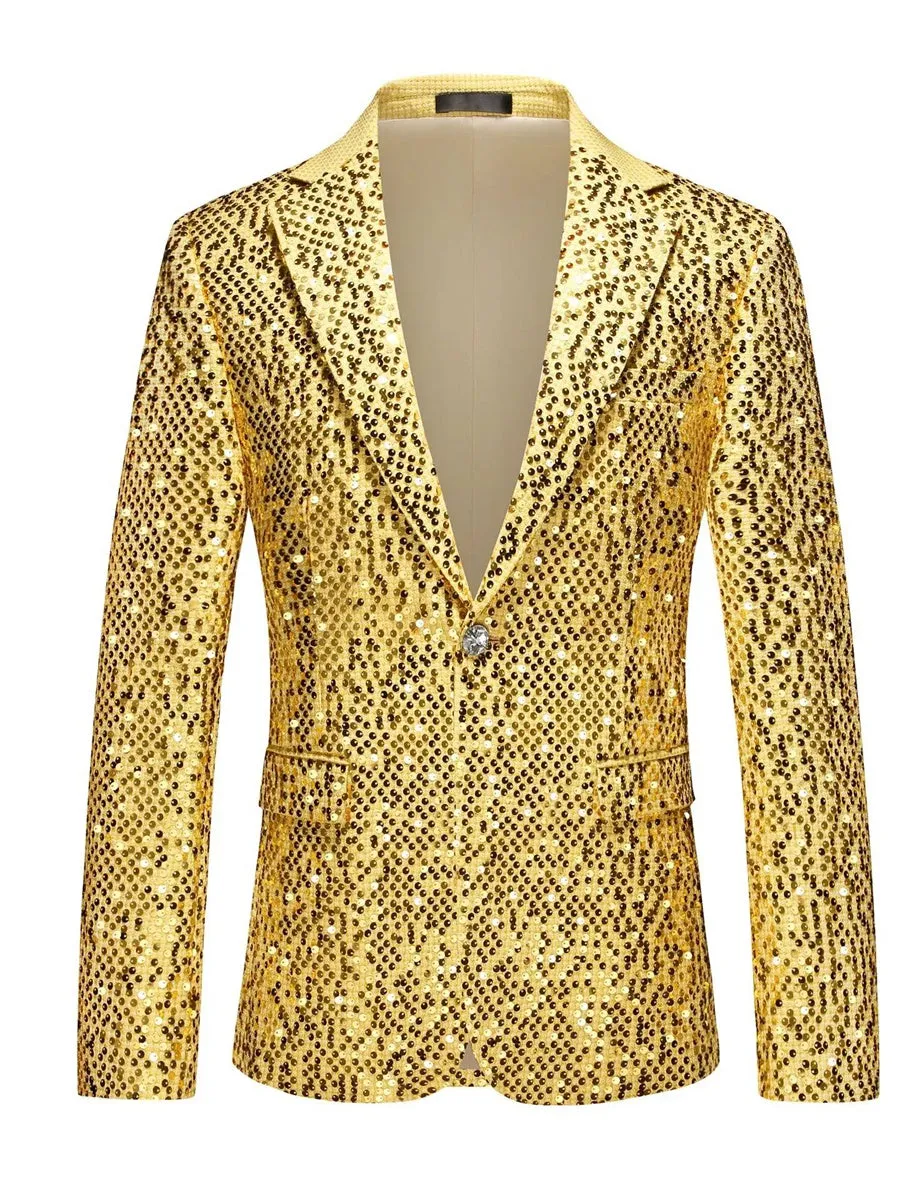 Tailored Fit Notched Lapel Single Breasted One-Button Men's Party Jacket With Sequins sold by Lavetir