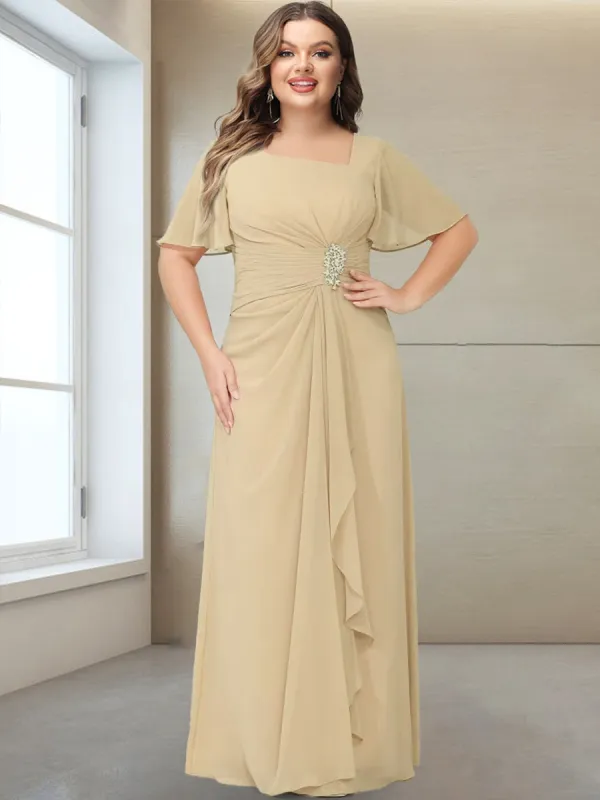 A-Line/Princess V-Neck Short Sleeves Plus Size Ruched Mother of the Bride Dresses with Ruffles sold by Lavetir