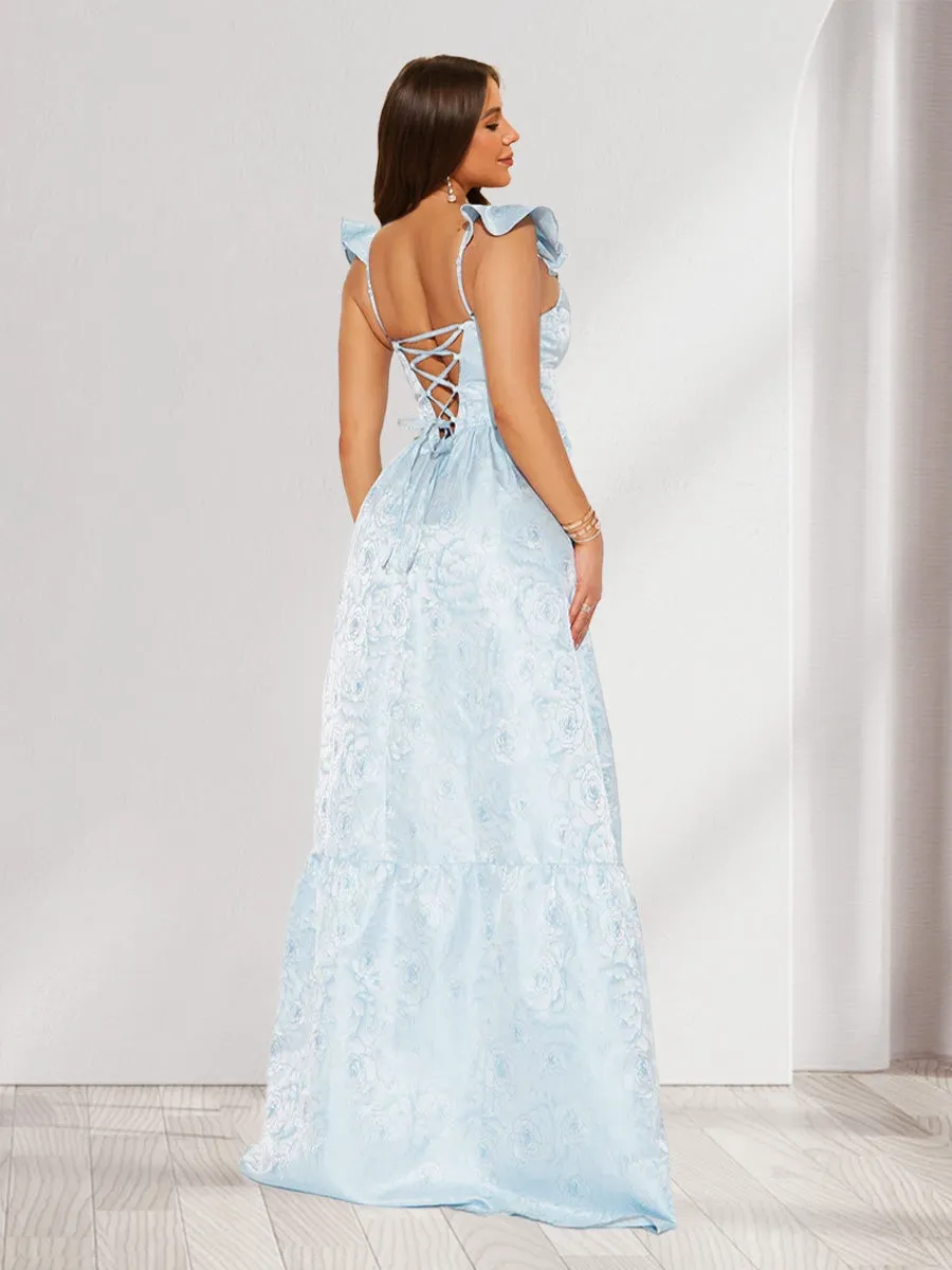 A-Line/Princess Sweetheart Sleeveless Floor-Length Bridesmaid Dresses With Split Side & Ruffle Straps sold by Lavetir product image thumbnail 2