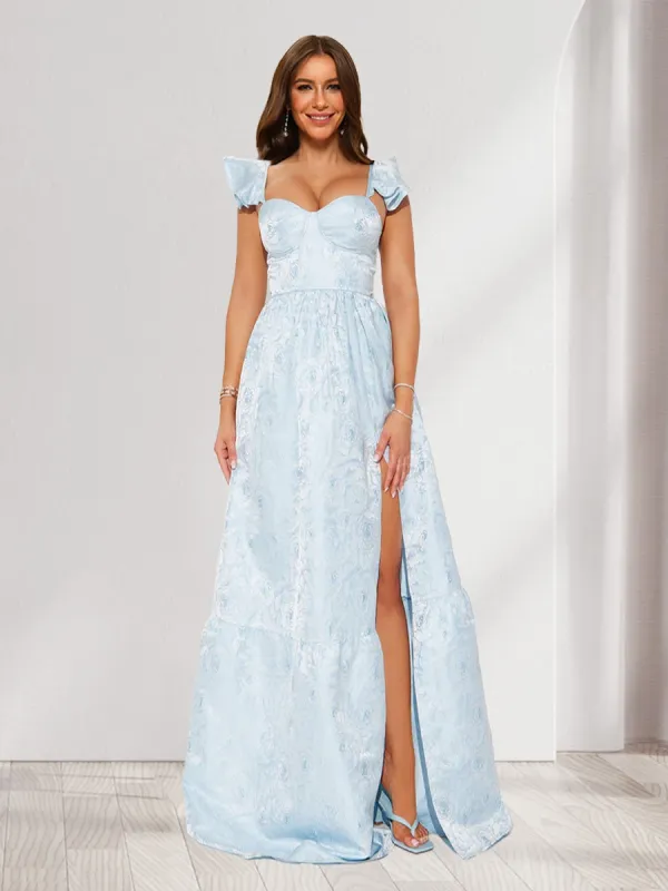 A-Line/Princess Sweetheart Sleeveless Floor-Length Bridesmaid Dresses With Split Side & Ruffle Straps sold by Lavetir