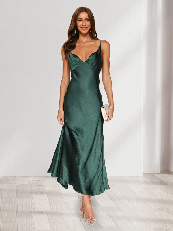 Sheath/Column Straps V-Neck Ankle-Length Fitted Long Wedding Guest Dresses sold by Lavetir