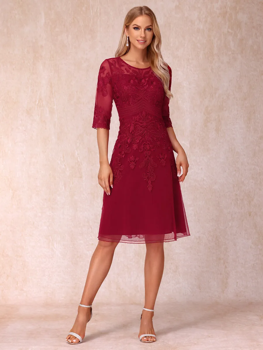 A-Line/Princess Sheer Neck Half Sleeves Short Wedding Guest Dresses with Appliques sold by Lavetir product image thumbnail 5