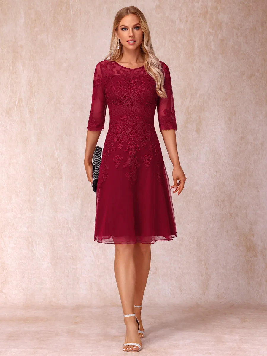 A-Line/Princess Sheer Neck Half Sleeves Short Wedding Guest Dresses with Appliques sold by Lavetir product image thumbnail 3