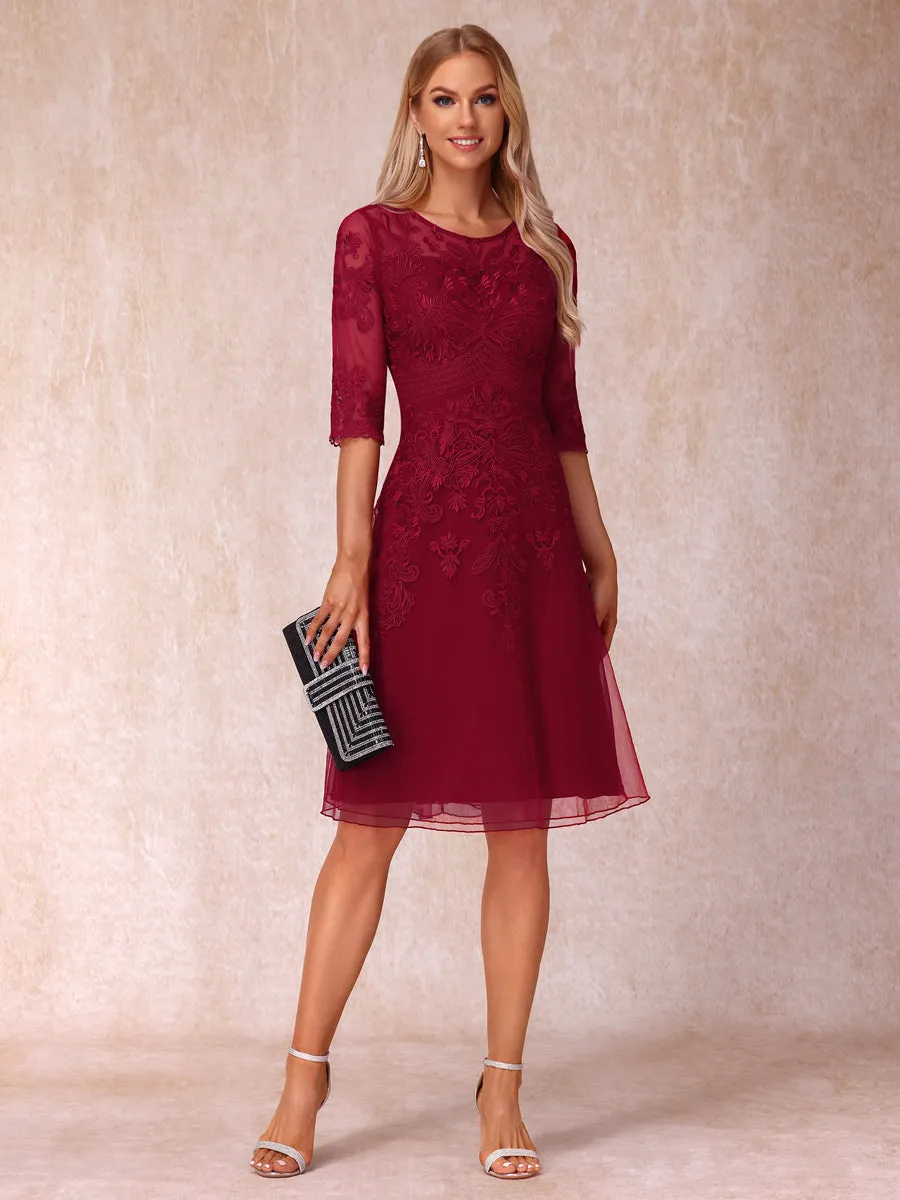 A-Line/Princess Sheer Neck Half Sleeves Short Wedding Guest Dresses with Appliques sold by Lavetir