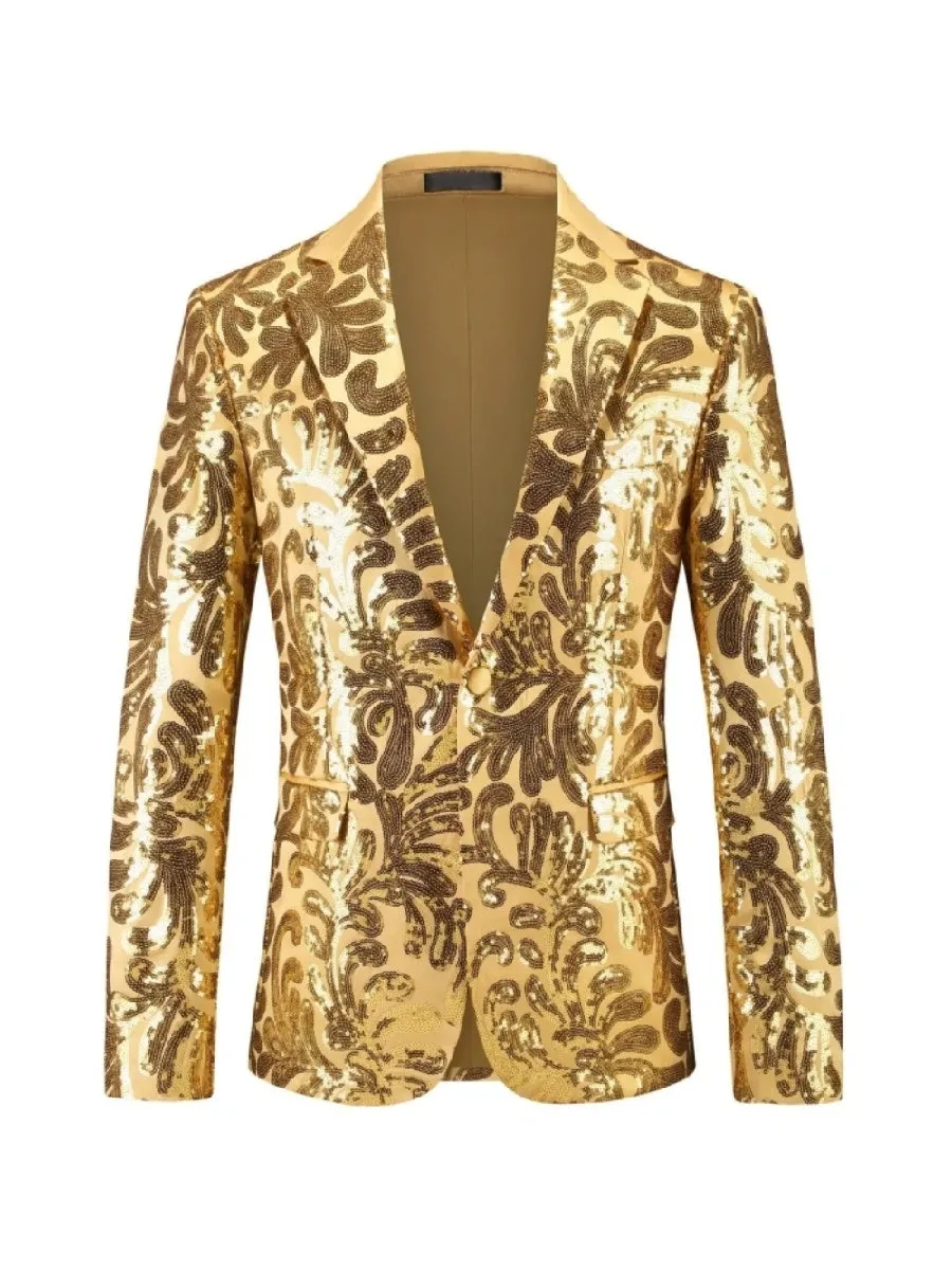 Tailored Fit Lapel Single Breasted One-Button Sequins Printed Men's Party Jacket sold by Lavetir product image thumbnail 2