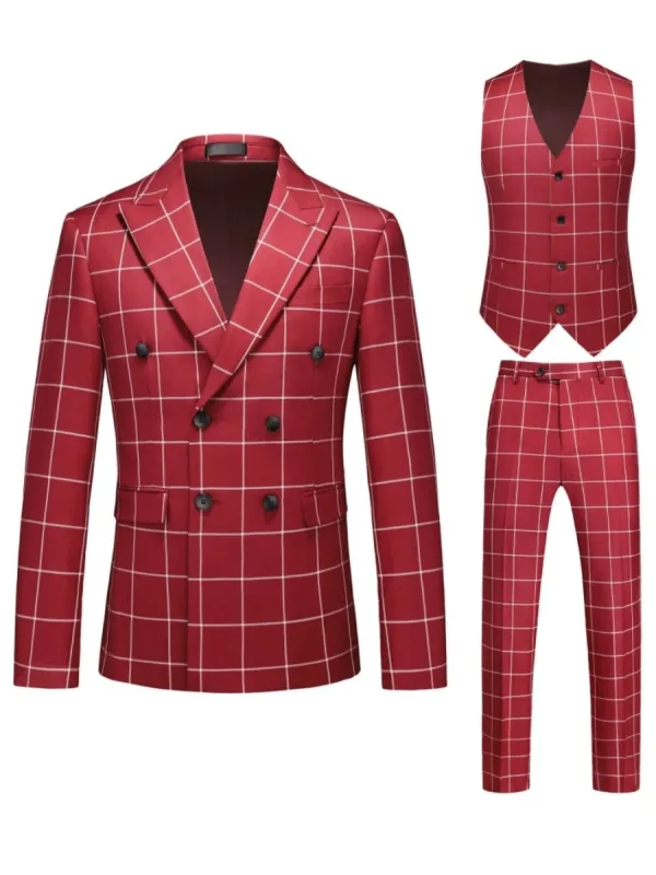 Tailored Fit Single Breasted One-button 3 Pieces Plaid Printed Men's Wedding Suits sold by Lavetir