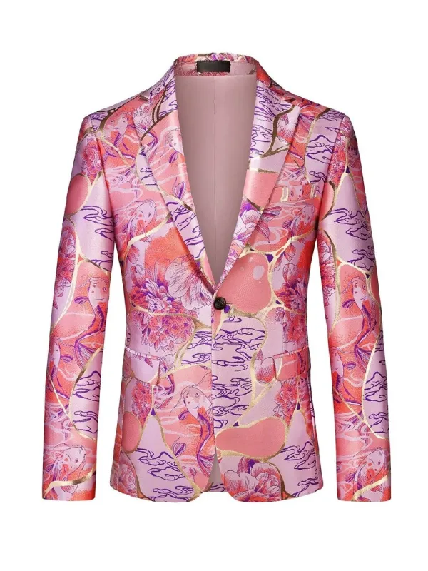 Tailored Fit Notched Lapel Single Breasted One-Button Printed Men's Party Jacket sold by Lavetir