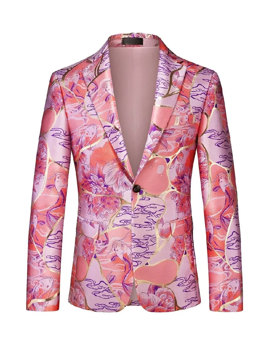 Tailored Fit Notched Lapel Single Breasted One-Button Printed Men's Party Jacket sold by Lavetir