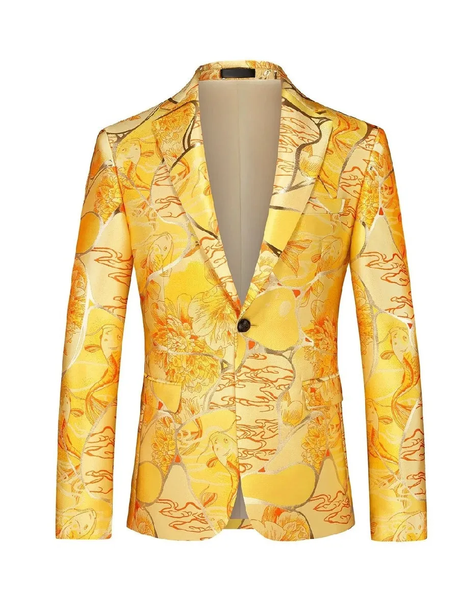 Tailored Fit Notched Lapel Single Breasted One-Button Printed Men's Party Jacket sold by Lavetir product image thumbnail 2