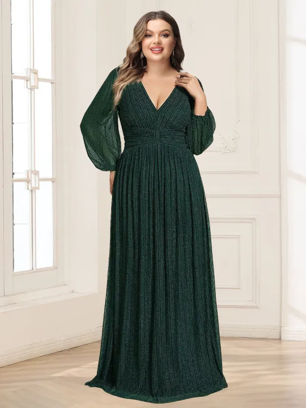 A-Line/Princess V-Neck Long Sleeves Ruched Plus Size Mother of the Bride Dresses sold by Lavetir