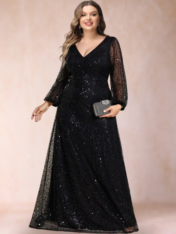 A-Line/Princess V-Neck Long Sleeves Sequins Plus Size Mother of the Bride Dresses sold by Lavetir