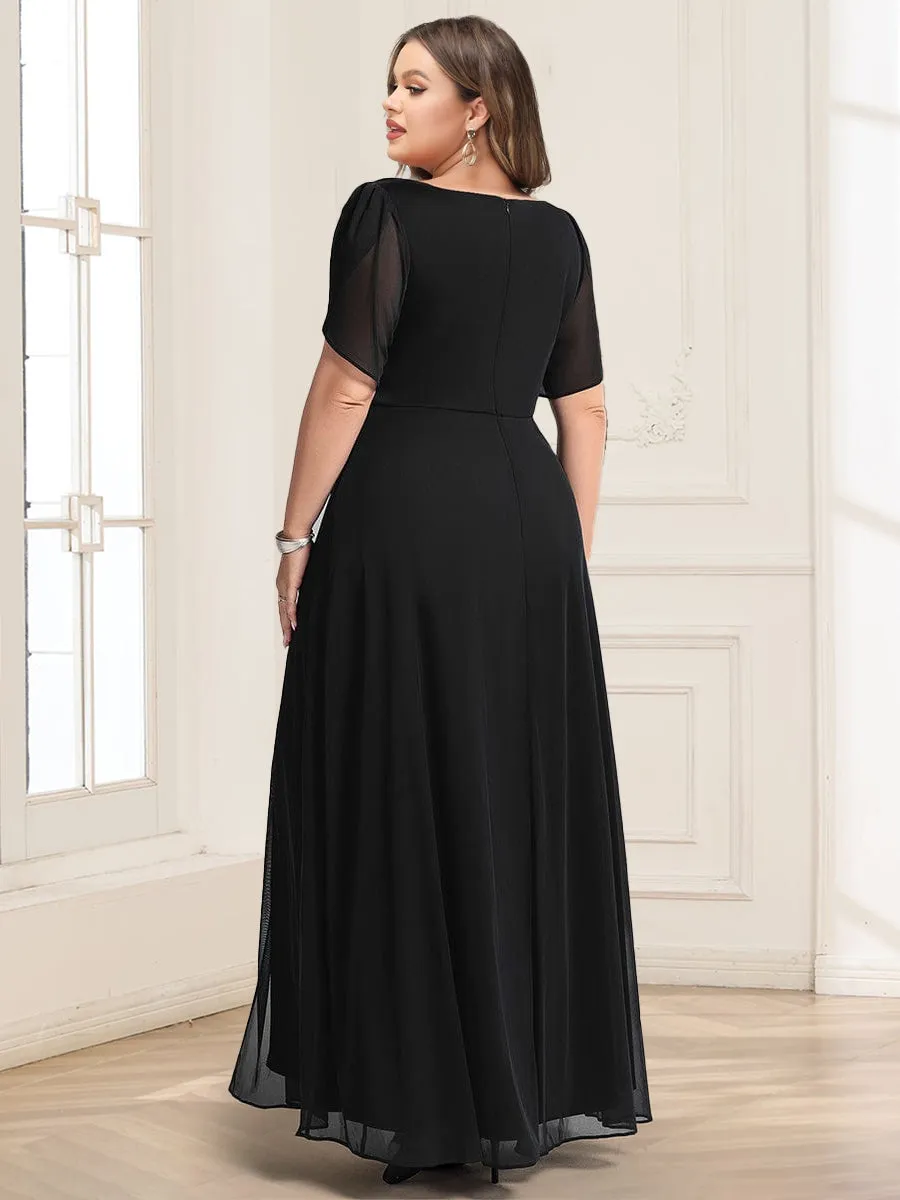 A-Line/Princess Short Sleeves V-Neck Plus Size Mother of the Bride Dresses With Sash sold by Lavetir product image thumbnail 2