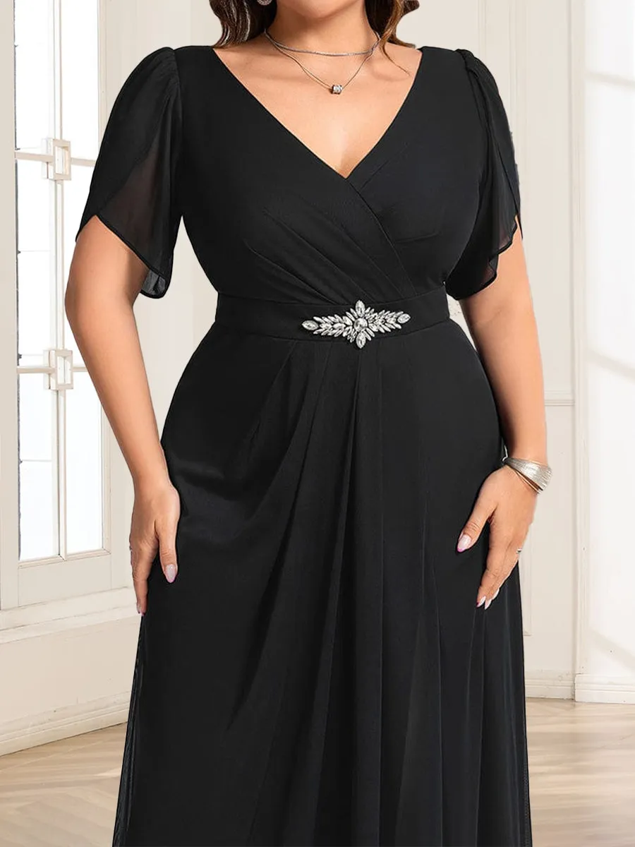 A-Line/Princess Short Sleeves V-Neck Plus Size Mother of the Bride Dresses With Sash sold by Lavetir product image thumbnail 4