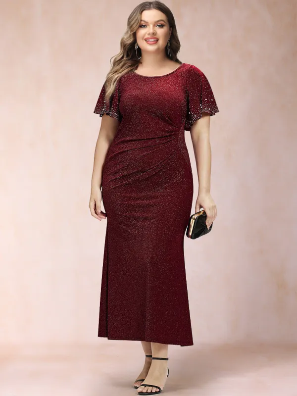 Trumpet/Mermaid Scoop Short Ruffles Sleeves Tea-Length Mother of the Bride Dresses with Sequins sold by Lavetir