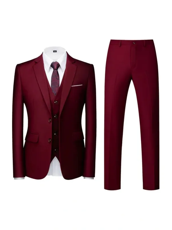 Tailored Fit Double Breasted Two-button 3 Pieces Solid Colored Men's Wedding Suits sold by Lavetir