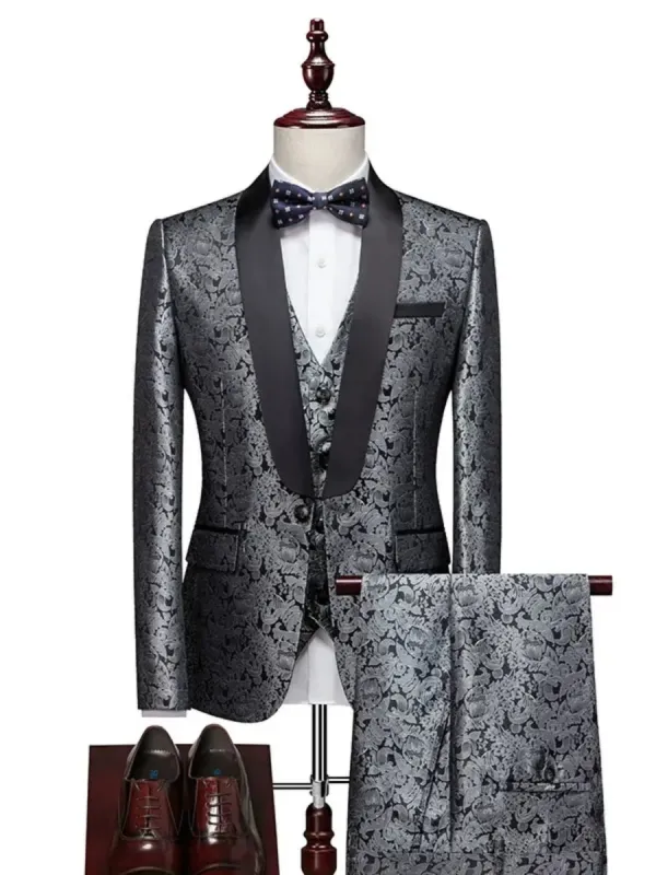Tailored Fit Single Breasted One-button 3 Pieces Printed Men's Wedding Suits sold by Lavetir