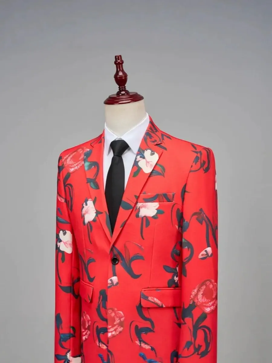 Tailored Fit Single Breasted One-button 2 Pieces Flower Printed Men's Casual Suits sold by Lavetir product image thumbnail 2