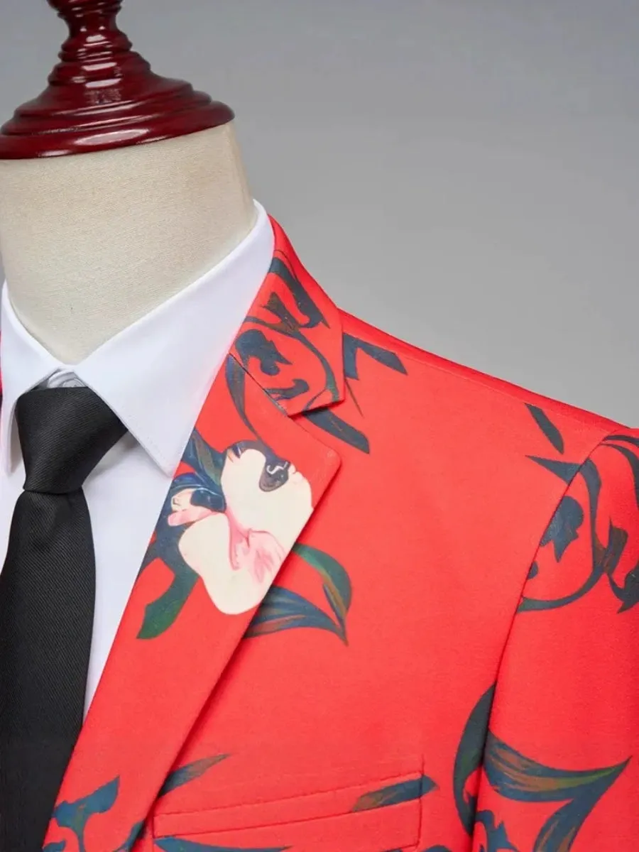 Tailored Fit Single Breasted One-button 2 Pieces Flower Printed Men's Casual Suits sold by Lavetir product image thumbnail 3