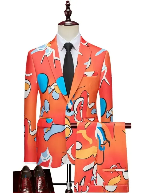 Tailored Fit Single Breasted One-button 2 Pieces Printed Men's Casual Suits sold by Lavetir
