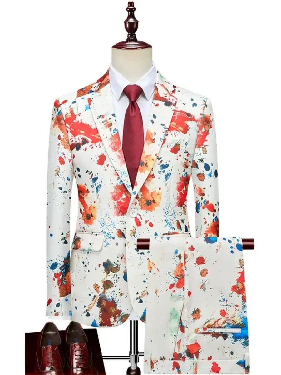 Tailored Fit Single Breasted One-button 2 Pieces 3D Digital Printed Men's Casual Suits sold by Lavetir