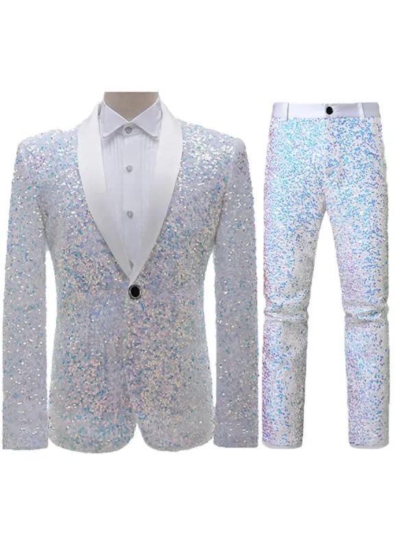 Tailored Fit Single Breasted One-button 2 Pieces Sequins Men's Casual Suits sold by Lavetir