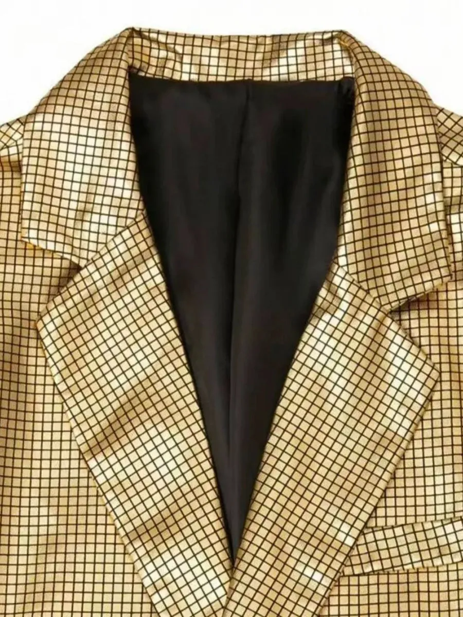 Tailored Fit Lapel Single Breasted One-Button Gilded Grid Men's Party Jacket sold by Lavetir product image thumbnail 4