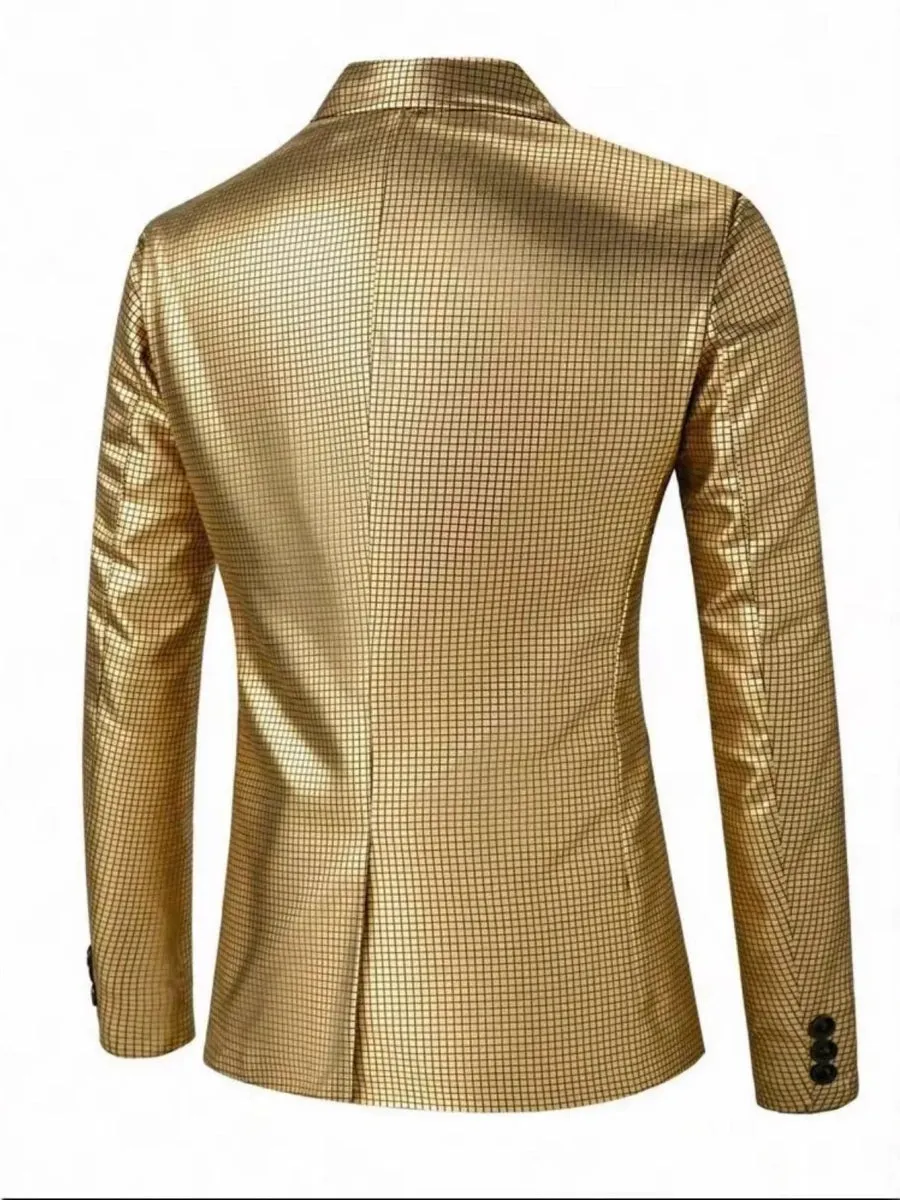Tailored Fit Lapel Single Breasted One-Button Gilded Grid Men's Party Jacket sold by Lavetir product image thumbnail 2